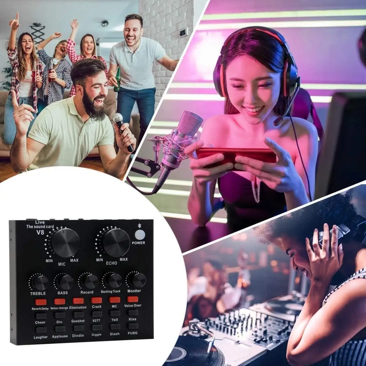 V8 Bm-800 Podcast Mic Set With Live Sound Card,Condenser Microphone With Rechargeable 12 Kinds Of Auxiliary Background For Karaoke Singing, Youtube Recording Mic - Image 8