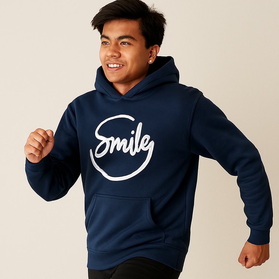 Navy Blue Smile Hoodie for Men | Premium Quality, Stylish & Machine Washable - LARGE - Image 2