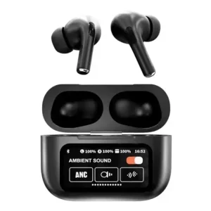 A9 Pro Earbuds With Anc Technology Sleek Matte Black Design Led Indicator Built In Screen And Clear Sound Quality - Black