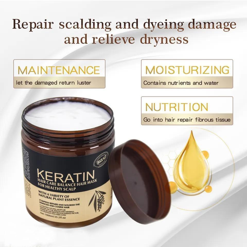 Professional Keratin Hair Repair Mask (300ml): Deep Conditioning Treatment for Frizzy, Damaged, and Chemically Treated Hair.